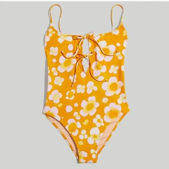 HP🎉Madewell Second Wave Tie-Front One-Piece Swimsuit in Watercolor Floral - Picture 3 of 4
